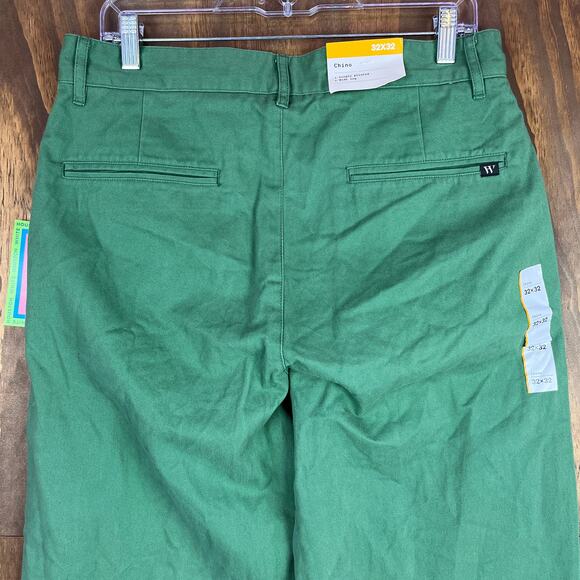 Houston White Mens Pants Green Chinos Single Pleated Wide Leg 100% Cotton 32x32 - Picture 10 of 12